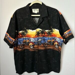 KY's Aloha Motorcycle Hawaiian Button Down Shirt Black XL